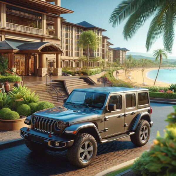 Jeep parked Wailea resort illustration